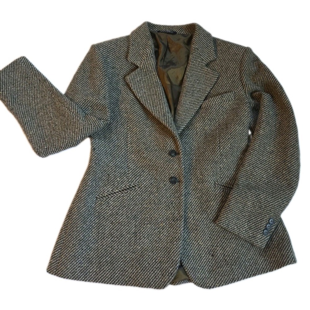 Vintage J. Peterman Wool Tweed Herringbone Blazer Jacket Women's 14